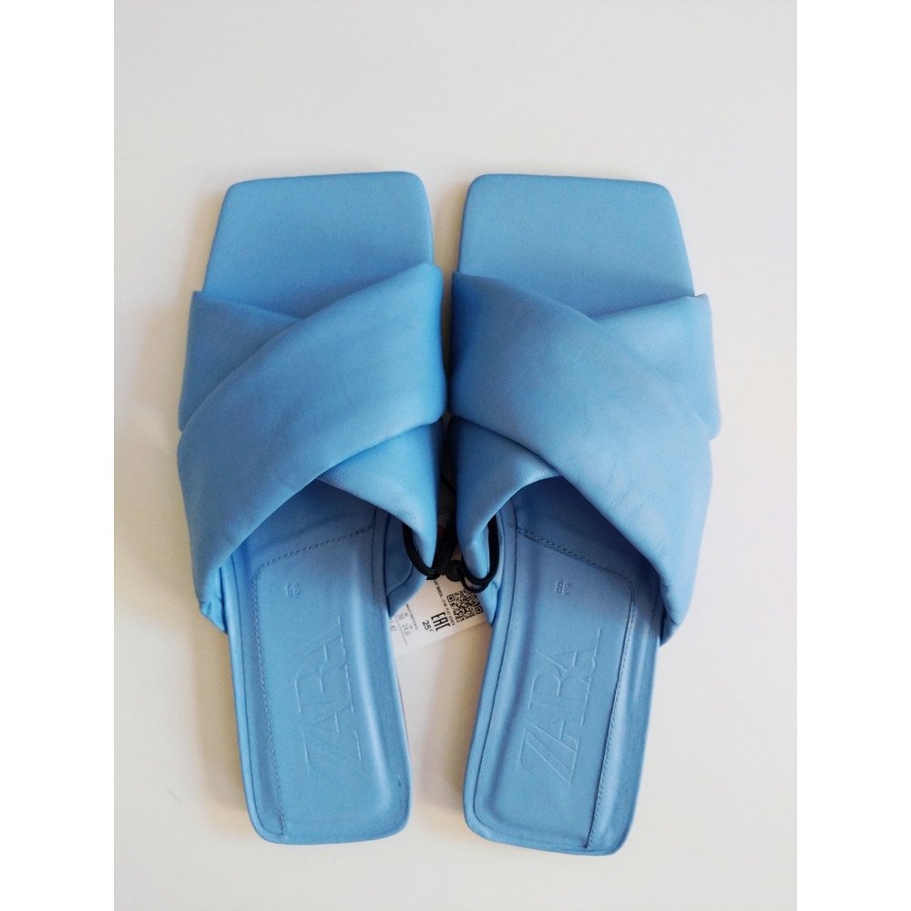 Zara flat leather padded blue sandals - Picture 7 of 7